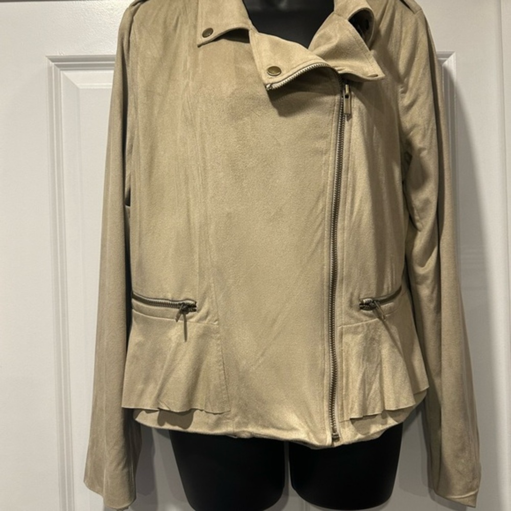 Worthington Tan Leather Moto Jacket with Asymmetrical Zipper